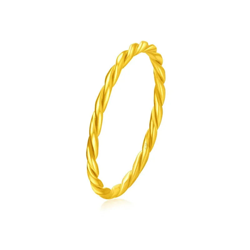 Women's brass gold plated ring showing twist, matte, and glossy simple bracelet styles