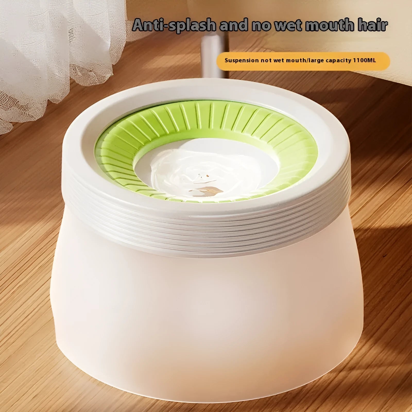 Green PP silicone pet suspension bowl for dogs and cats showing raised design