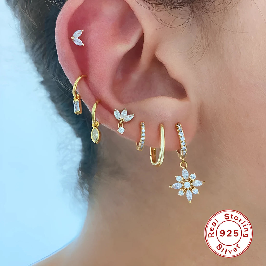 Sterling silver snowflake pendant earrings with diamond accents in gold colour options