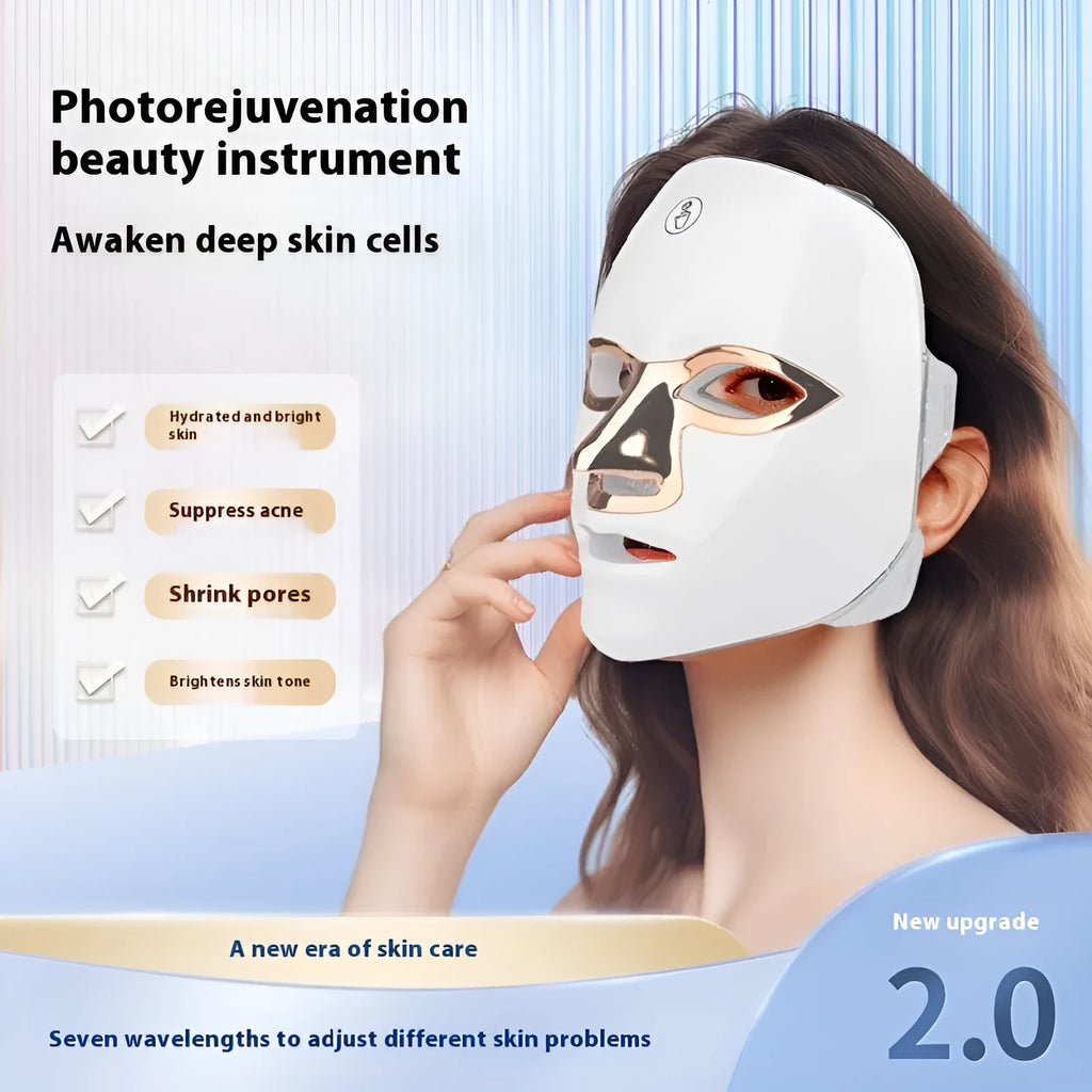 Rechargeable LED beauty mask with touch controls in black, white, or rose gold finish