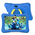 7-inch blue children's educational tablet with silicone protective cover and rotating handle bracket