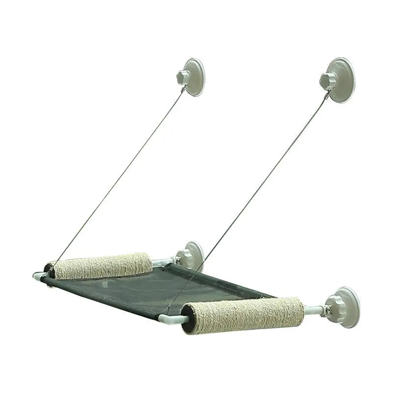 Black suction cup cat hammock in fibre tube cloth, foldable hanging cat nest for balcony window glass