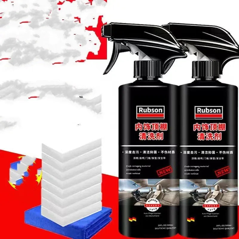 Wash-free fabric roof foam decontamination cleaner bottle with towel and sponge wipes for car interior cleaning