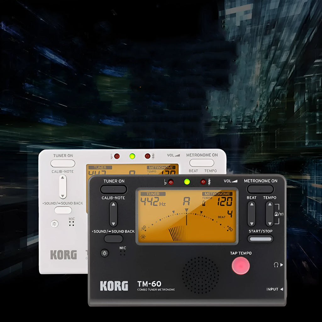 TM-60 digital electronic metronome with plastic shell and display showing tempo settings
