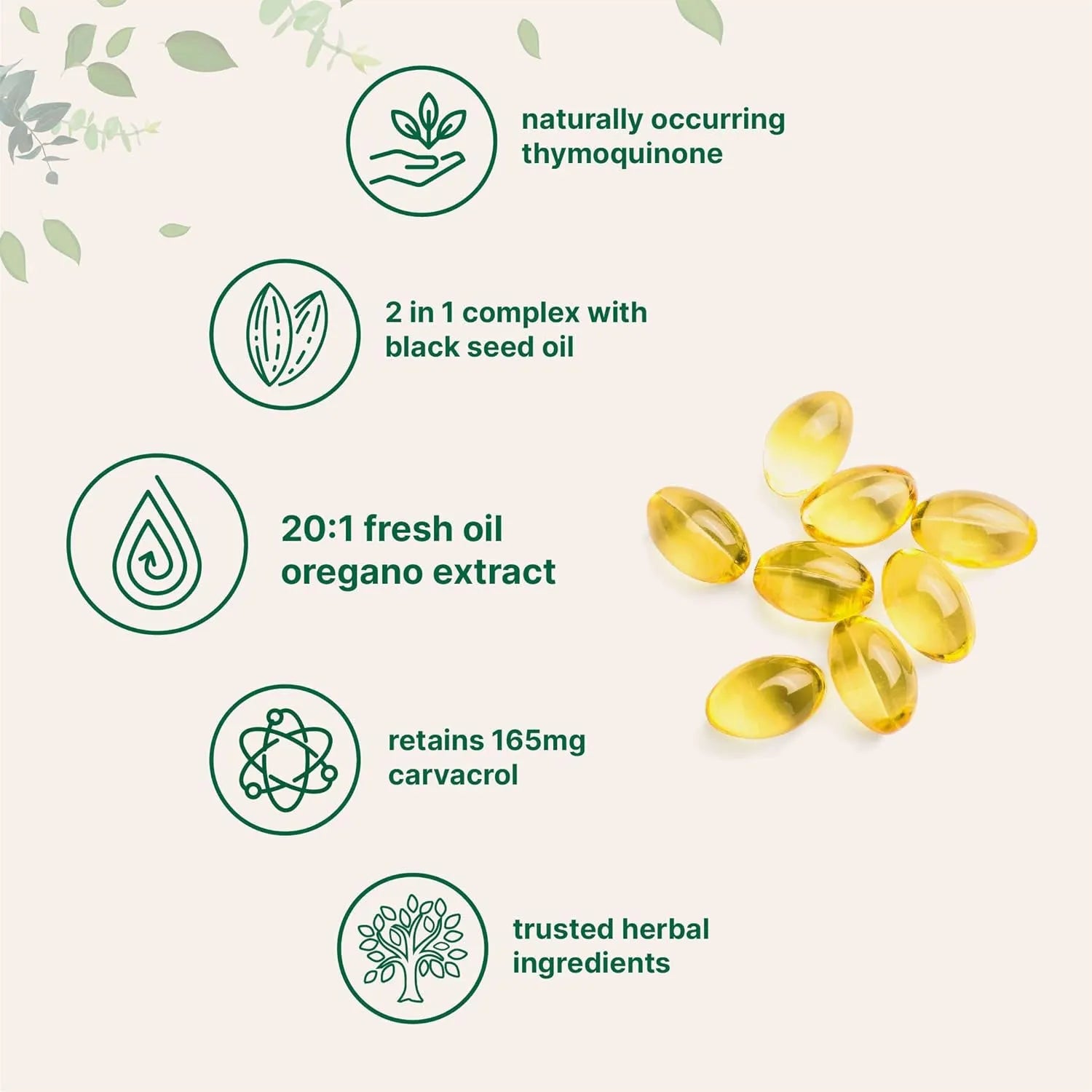Pack of Butter Black Seed Oil Soft Capsules dietary supplement, showing pack size options of 180 or 300 tablets.