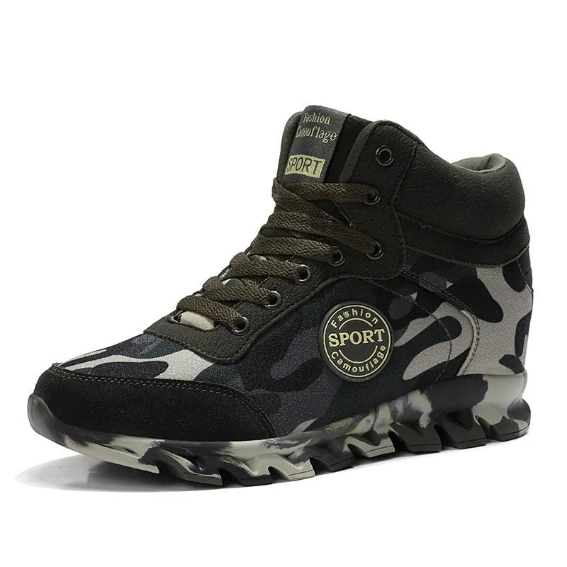 Green camouflage canvas sneakers for women with rubber soles
