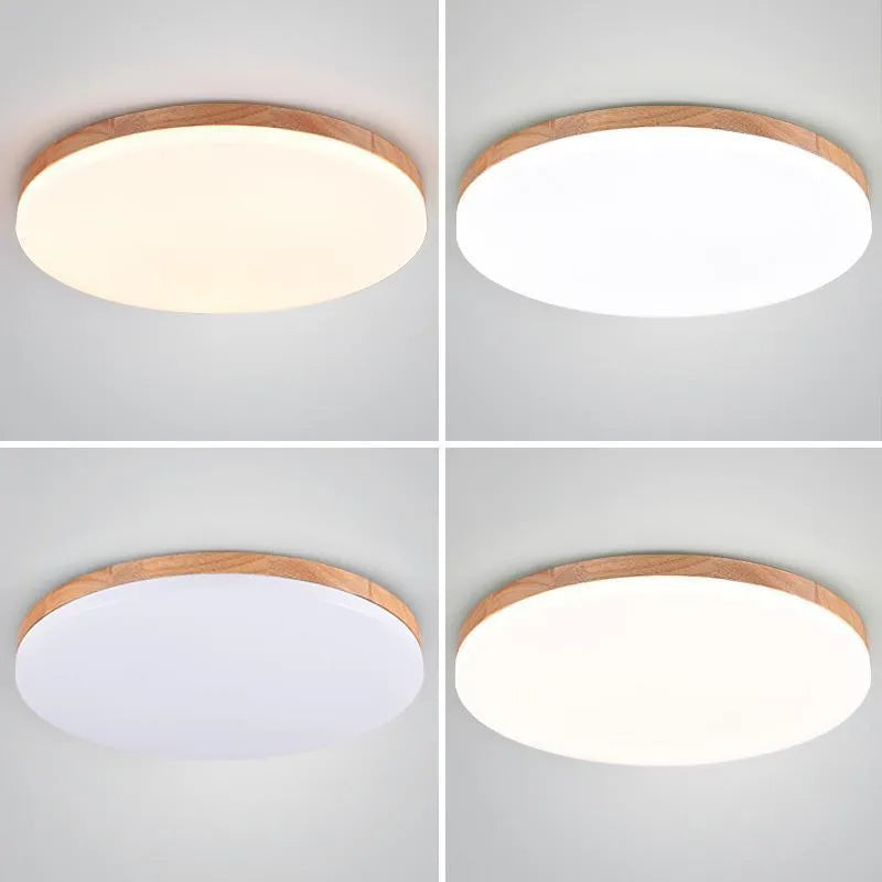 Japanese minimalist wooden and acrylic LED ceiling lamp with three colour lighting