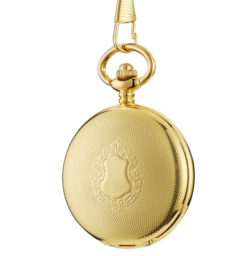 Retro hollow case automatic pocket watch with large floral dial on thick alloy strap
