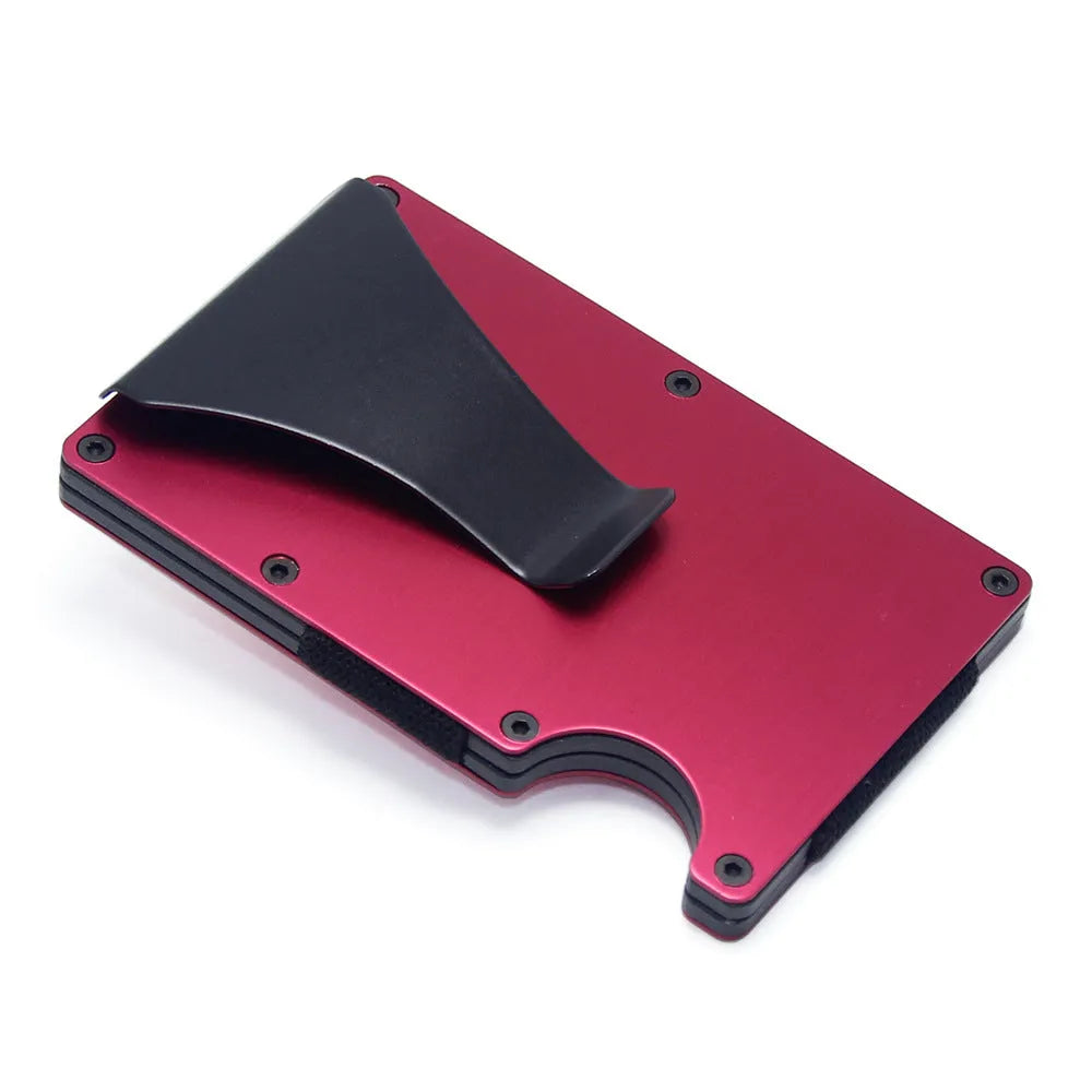 Carbon fibre geometric wallet card holder showing 8mm thickness holding multiple bank cards