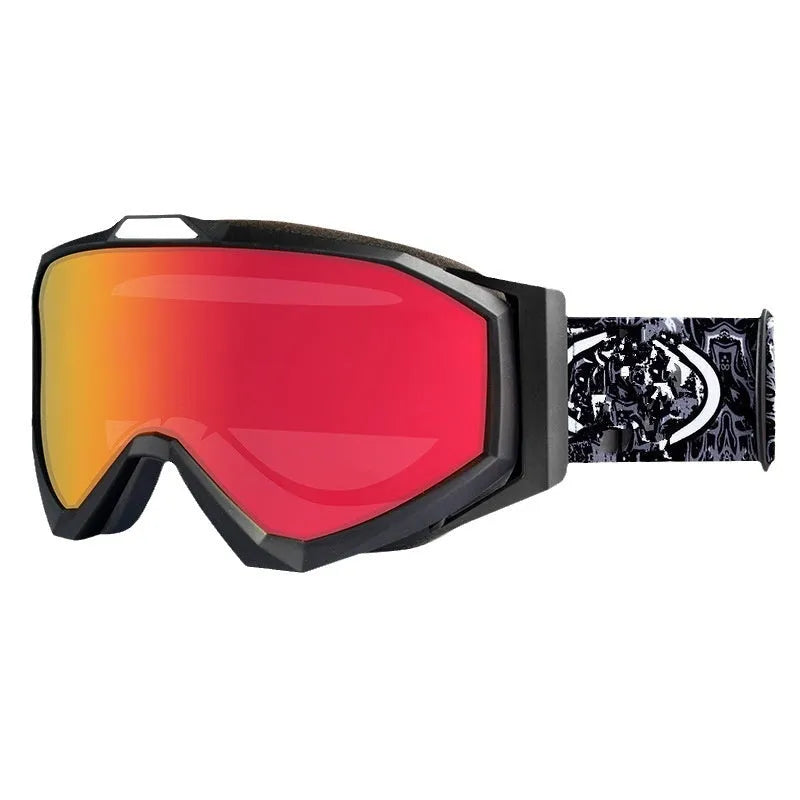 Double layer motorcycle goggles with TPU frame and anti-fog lens in black red blue or silver with storage bag