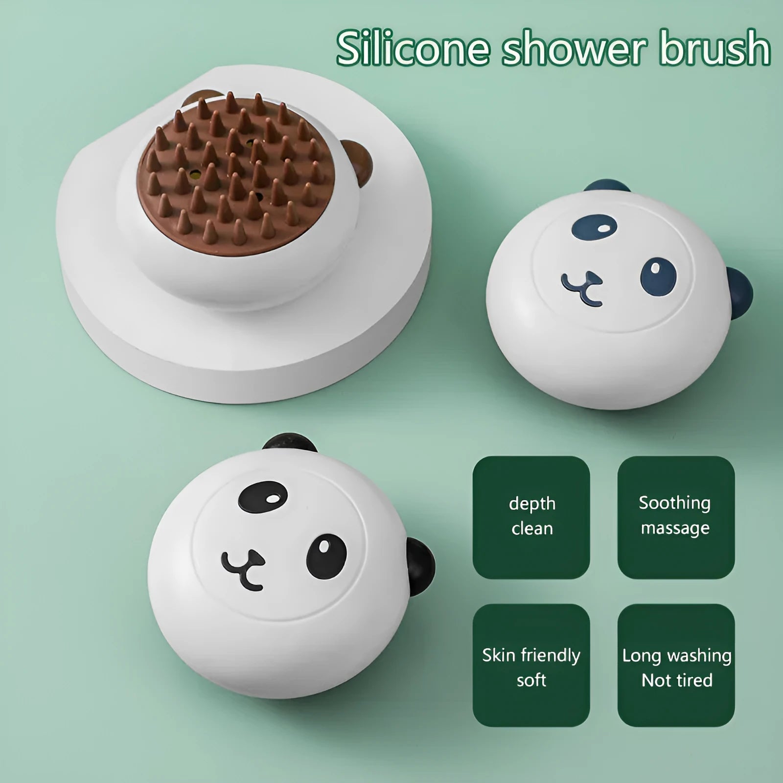 Panda-shaped silicone pet bath brush with soft bristles for cats and dogs in blue colour