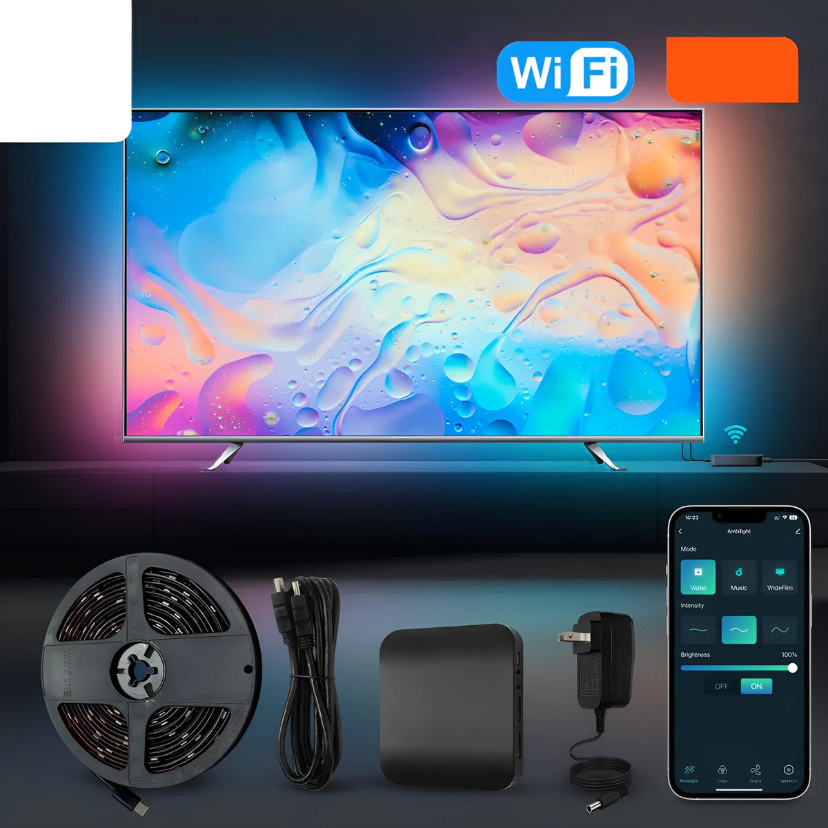Smart TV backlight strip with intelligent control for 40-80 inch televisions in waterproof plastic housing