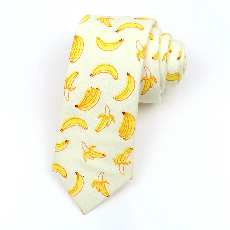 Narrow Korean-style cotton bow tie featuring a colourful cartoon print pattern.