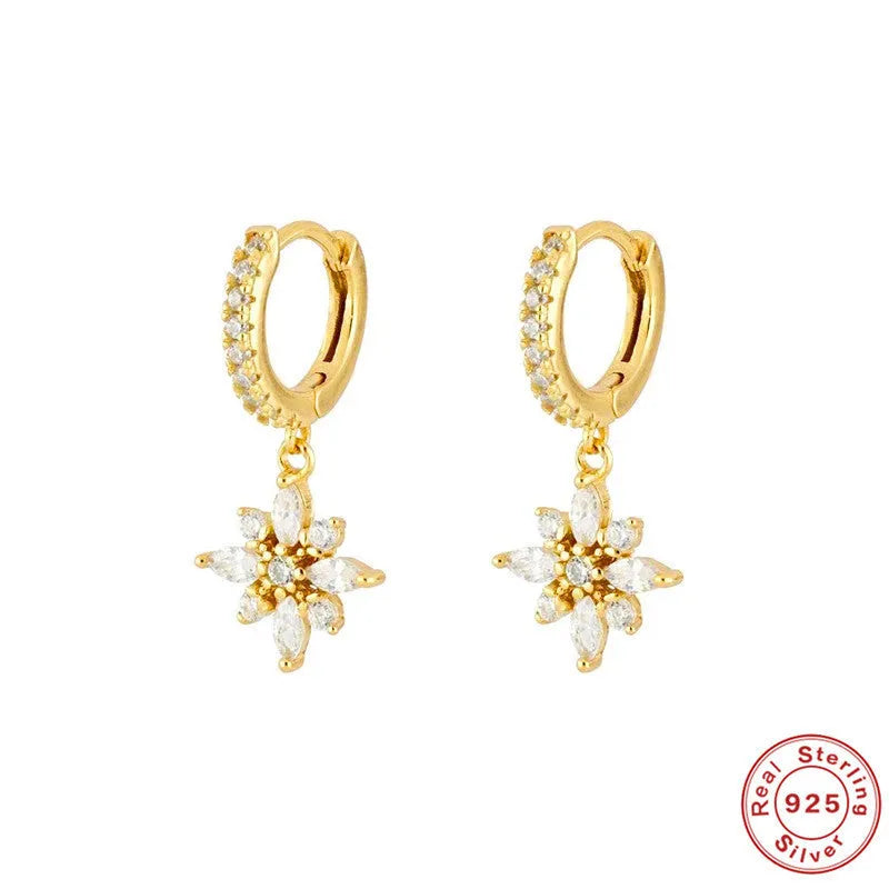 Sterling silver snowflake pendant earrings with diamond accents in gold colour options