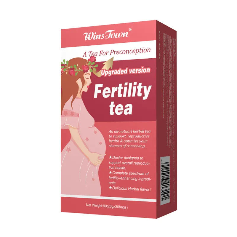 Box of fertility tea containing 3x30 herbal tea bags for reproductive health support