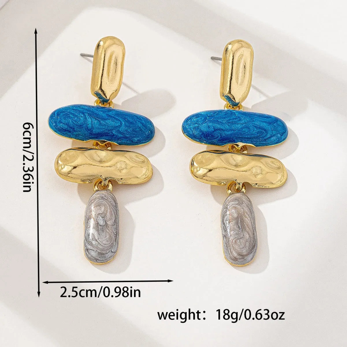 Geometric multicolour stud earrings with zinc alloy electroplated finish