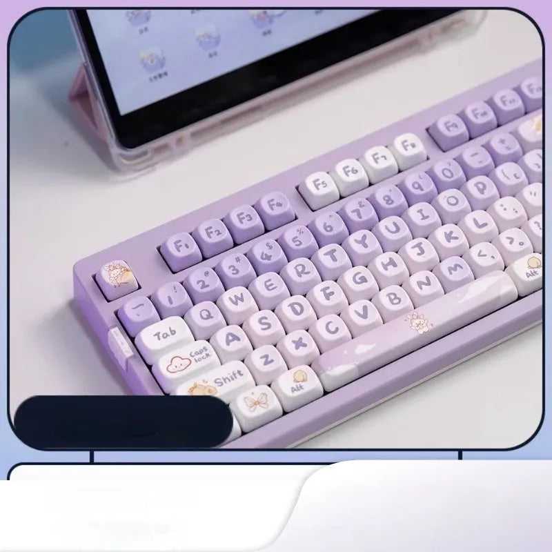 PBT gradient purple keycap set with rabbit artwork for mechanical keyboards