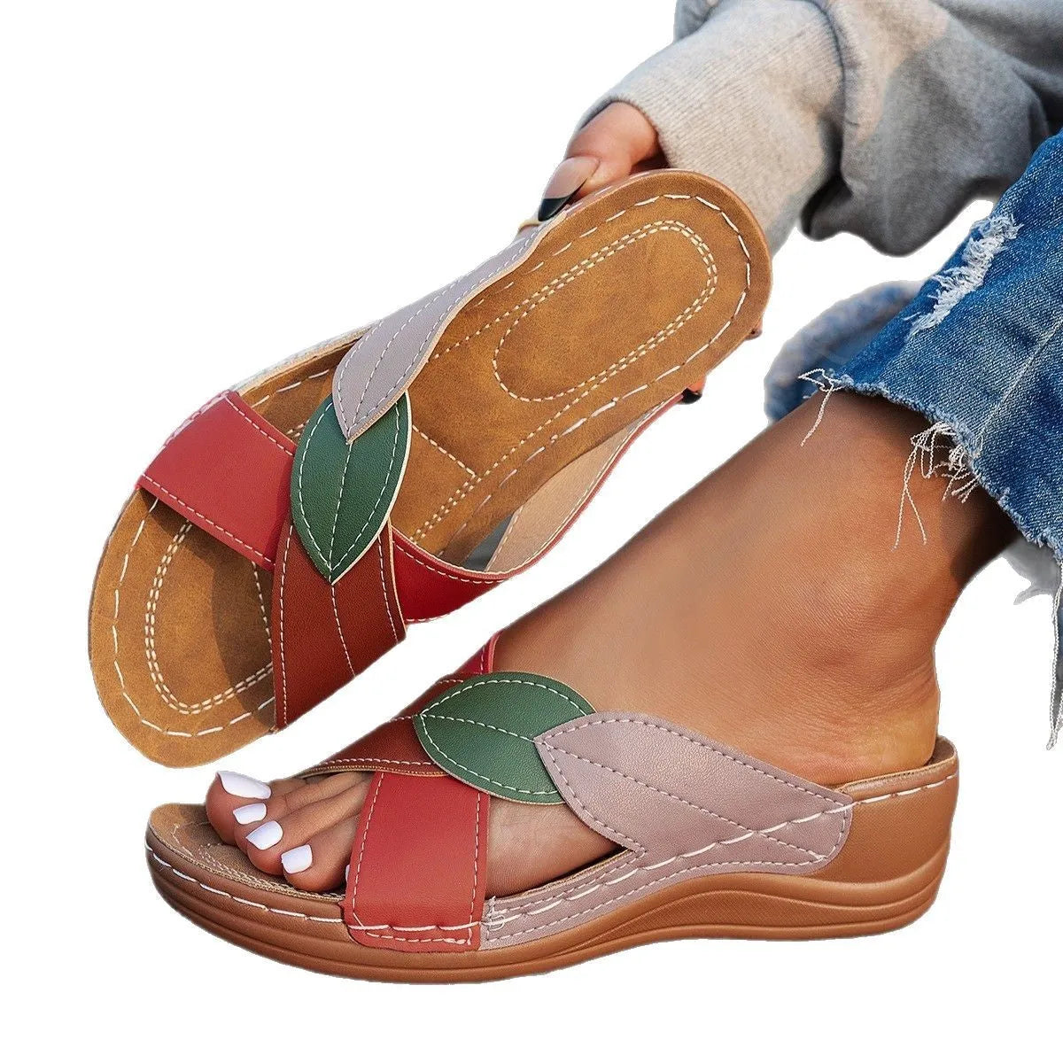 Women's black cross-strap peep-toe slippers with thick polyurethane sole