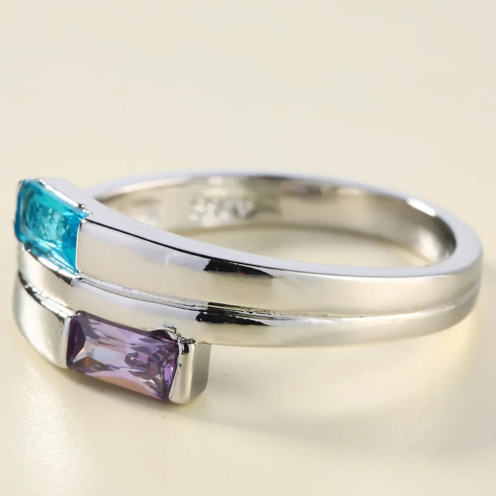 Copper zircon ring with electroplated silver finish showing European and American styling