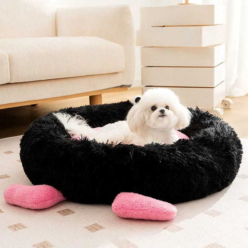 Elf Briquettes plush pet bed with raised sides in blue colour, suitable for small to medium dogs or cats