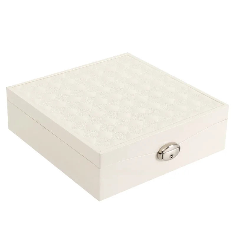 Red PU leatherette jewellery storage box with necklace and ring compartments