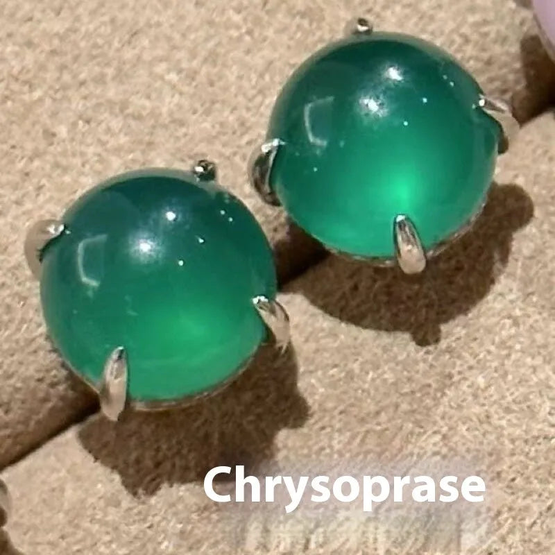 Chinese style chalcedony stud earrings in three colours with round egg surface design