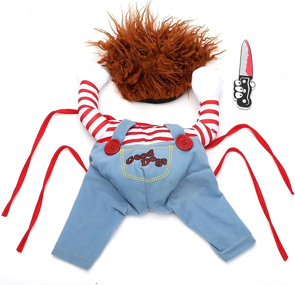 Striped harness costume trousers for dog or cat, 3-piece Halloween outfit set