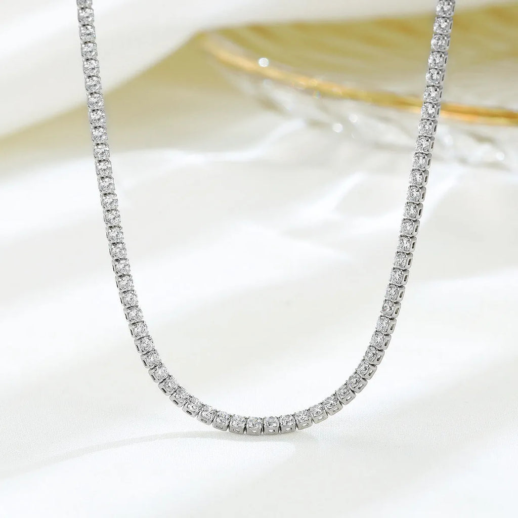 Women's sterling silver 925 necklace with round elements and diamond treatment in silver colour