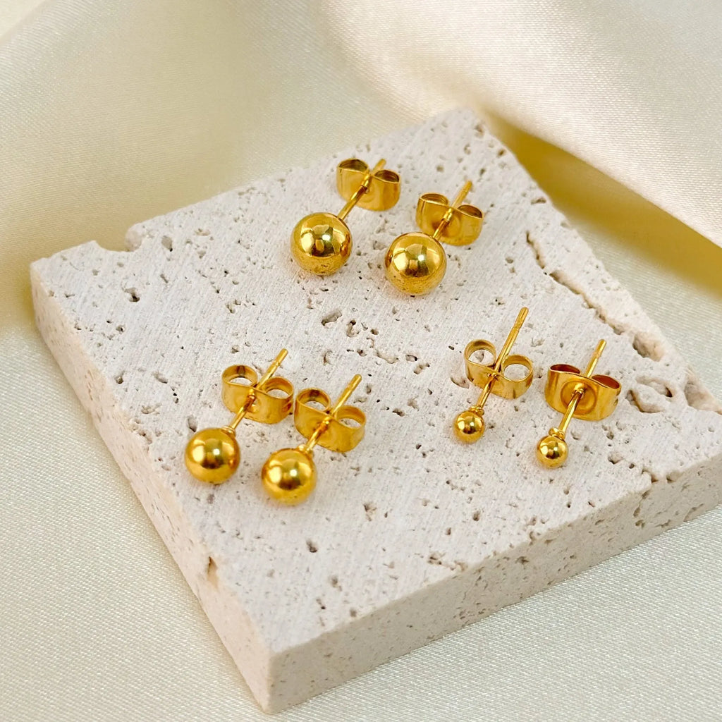 Stainless steel ball stud earrings geometric design gold silver electroplated finish
