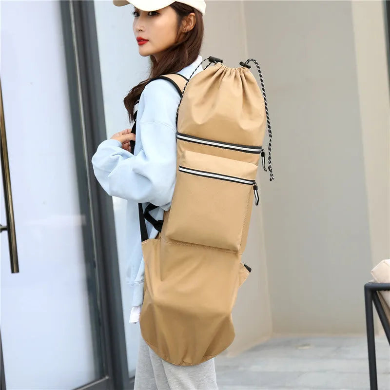Waterproof nylon skateboard bag with 20-35L capacity in camouflage colour option