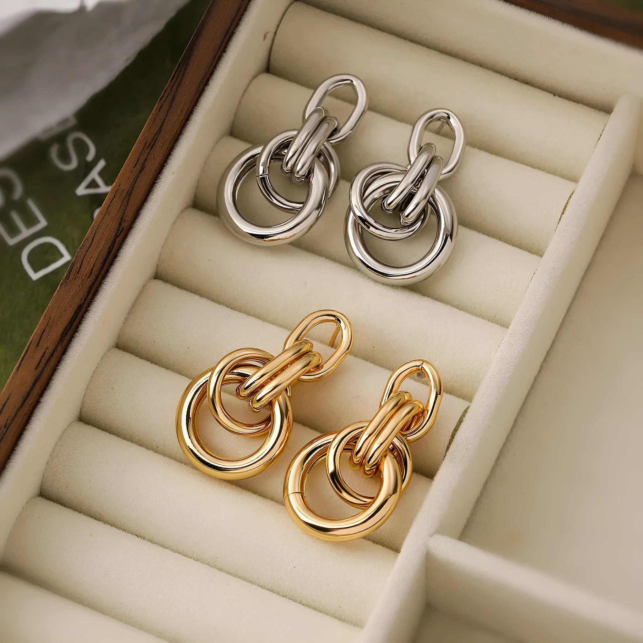 Gold geometric earrings with irregular shape and high-profile design for women