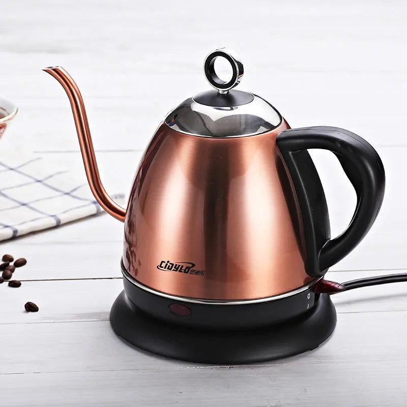 Gold automatic stainless steel electric kettle with touch controls and 1 litre capacity.