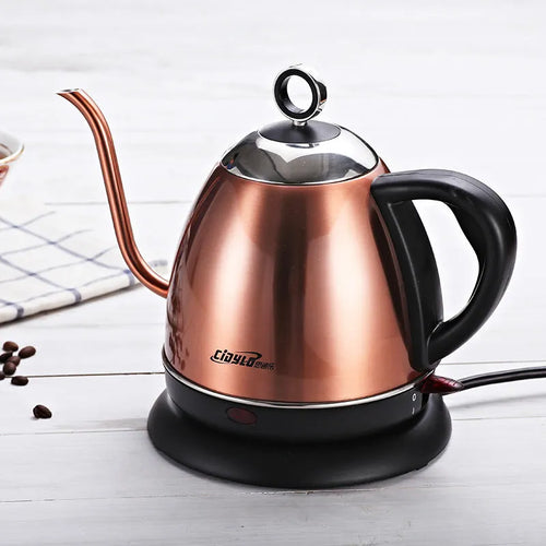 Gold automatic stainless steel electric kettle with touch controls and 1 litre capacity.