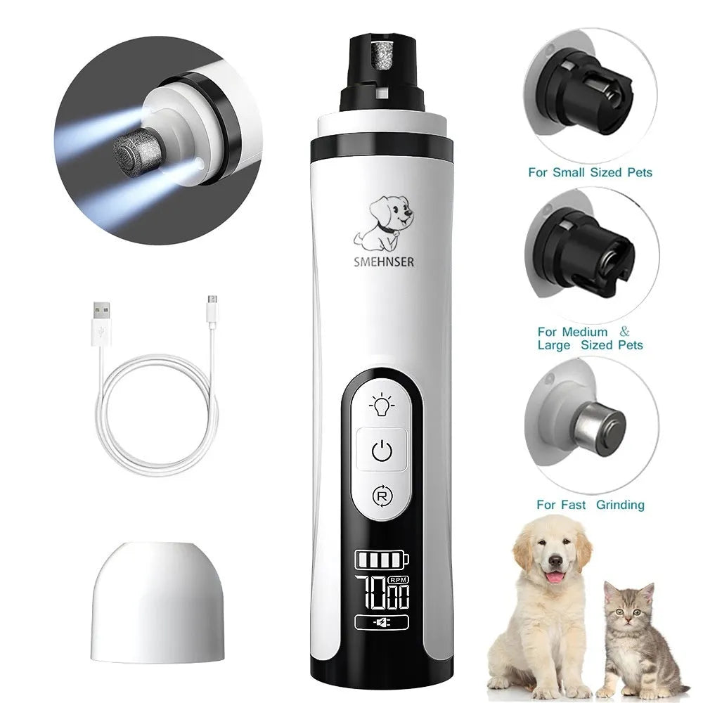 Automatic dog nail trimmer with LED display and 3-speed settings