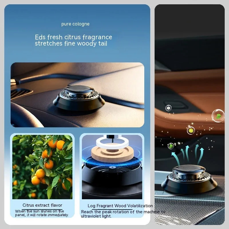 Black solar-powered car aromatherapy decoration with electromagnetic de-icing function on dashboard