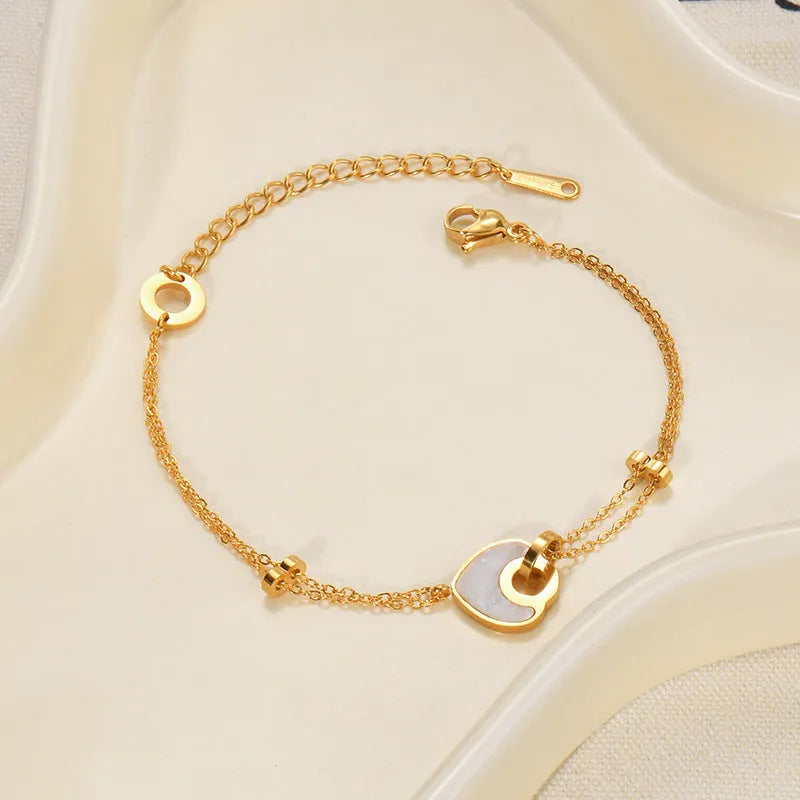 Stainless steel resin heart bracelet for women with double-layered loving heart design and adjustable clasp
