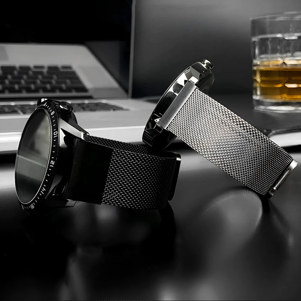 Stainless steel Garmin Fenix watch strap with built-in card slot in silver colour