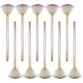 10 professional facial fan brushes with champagne finish and acrylic handles for cosmetic application