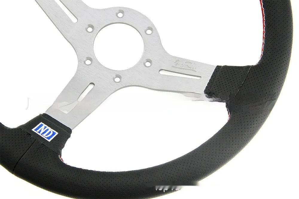 14-inch leather steering wheel with middle concave design showing black skeleton structure