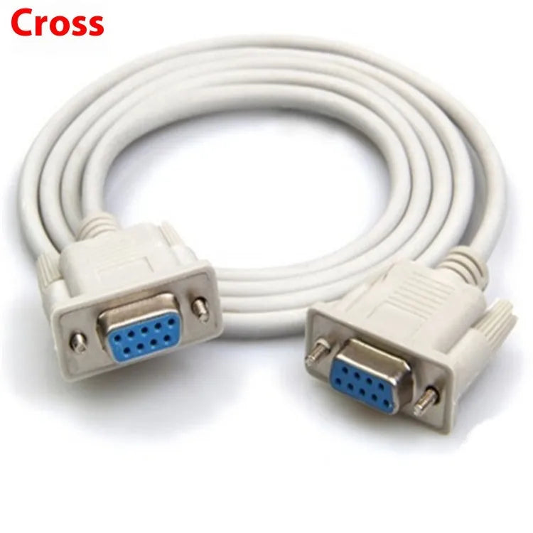 Milky white female to female RS232 serial cable with DB9 connectors measuring 1.5 metres