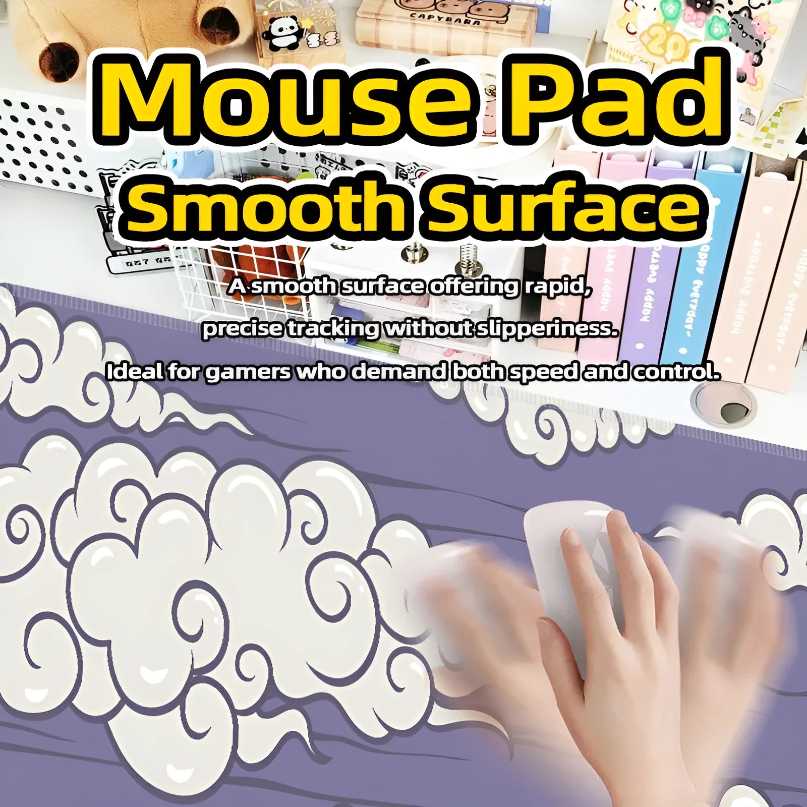 Natural rubber cloud mouse pad in Japanese style pattern on desk with keyboard and mouse