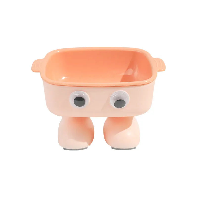 Robot-shaped elevated cat bowl with tilted feeding surface in green colour