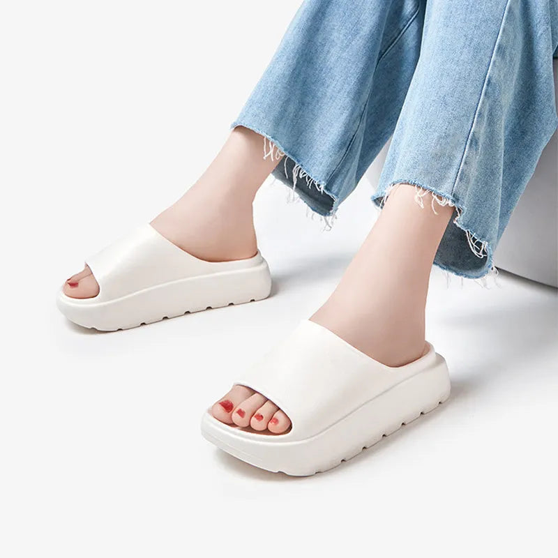 Women's fish mouth slippers with thick 5.5cm EVA soles in beige, black, khaki or rose red colours