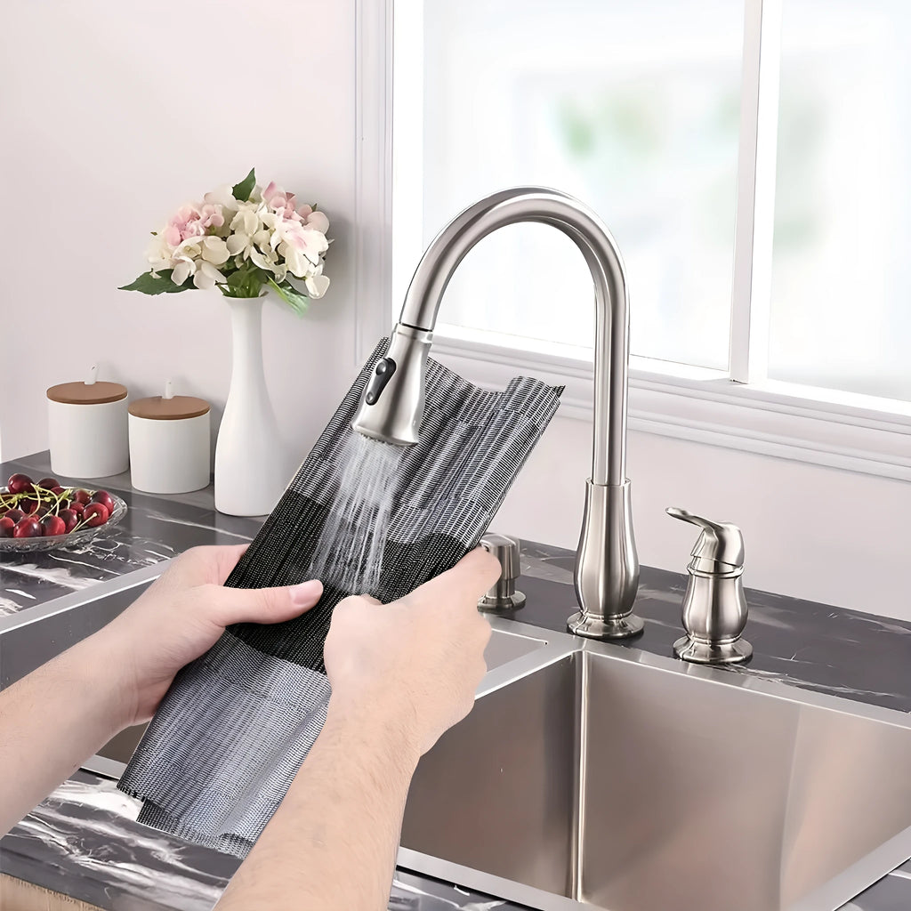Non-slip PVC dish drying mat in modern simplicity style on a kitchen countertop