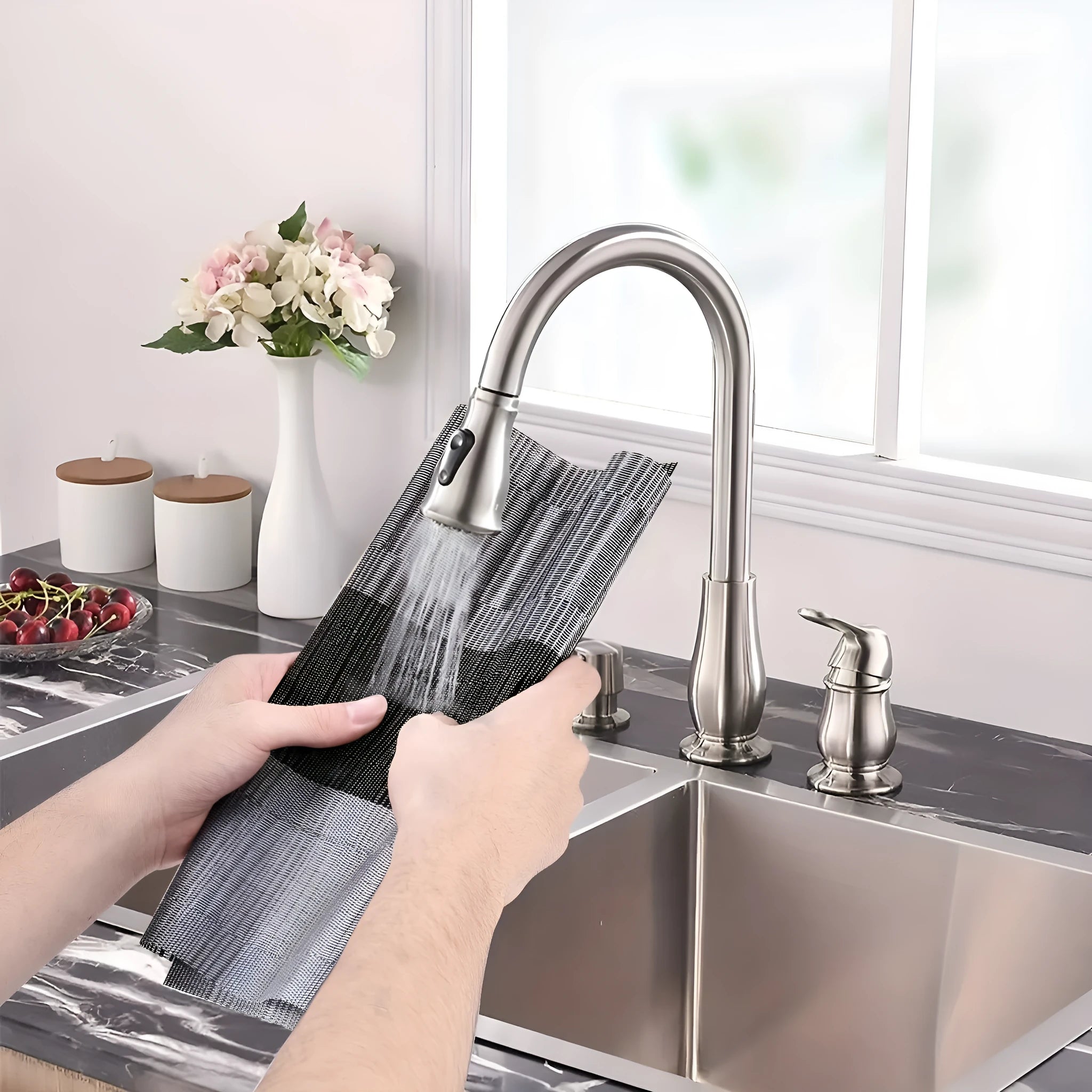 Non-slip PVC dish drying mat in modern simplicity style on a kitchen countertop