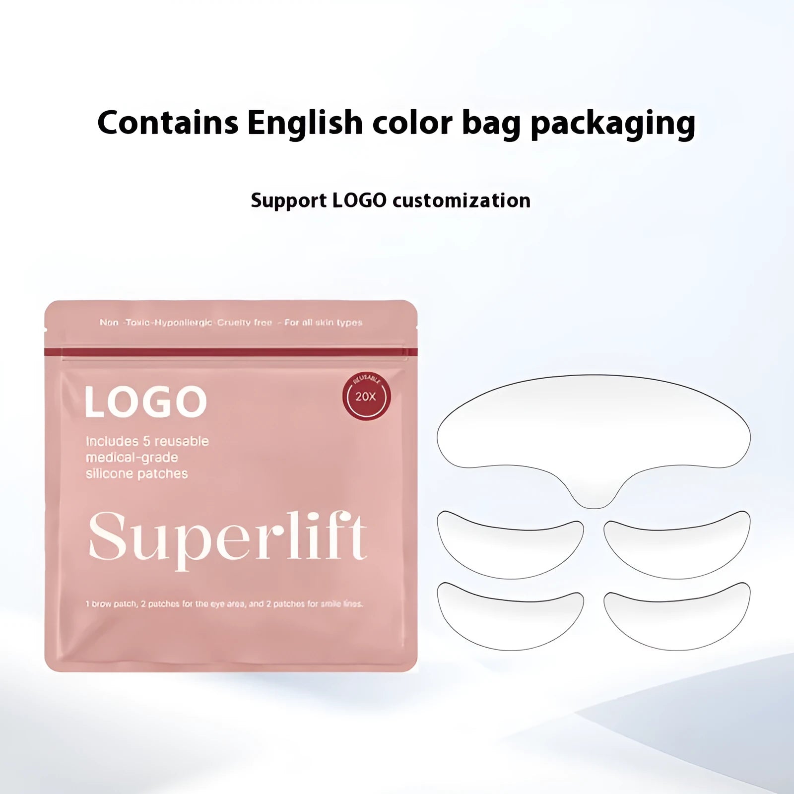 Silicone anti-wrinkle face stickers five-piece set for facial treatment