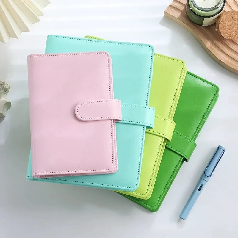 A5 PU leather zipper notebook shell in solid colour, shown open and closed.