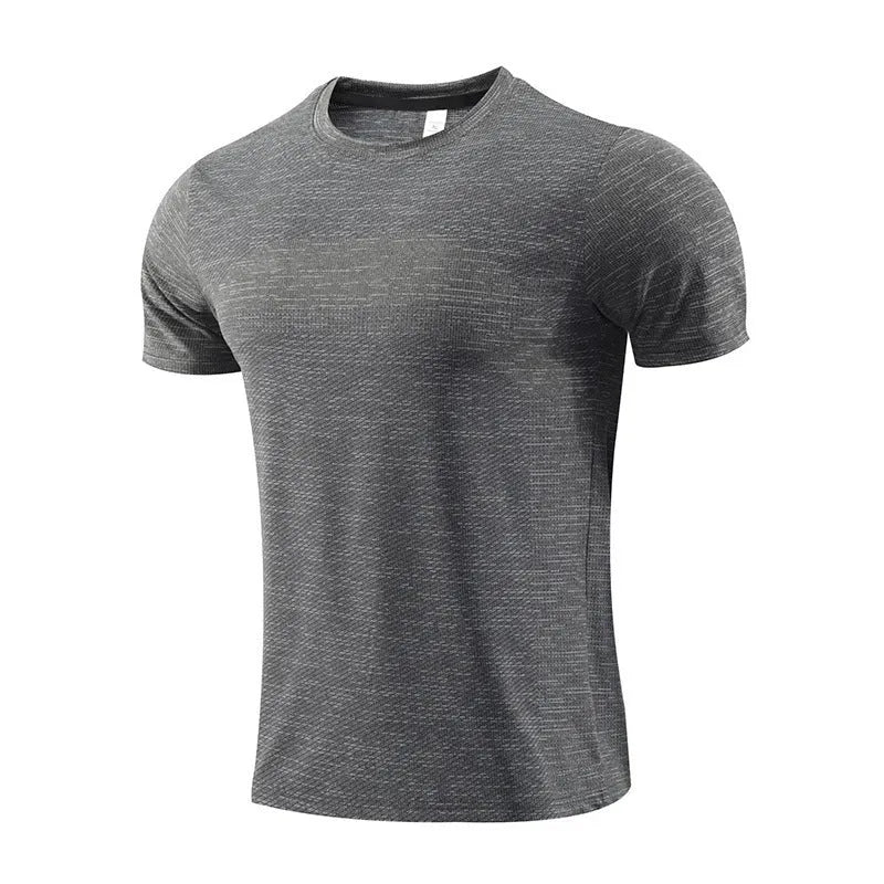 Short sleeve basketball and running t-shirt in polyester spandex fabric on a white background.