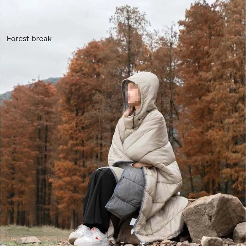 Outdoor cloak sleeping bag wearable blanket in army green with sleeves and 200x140cm dimensions