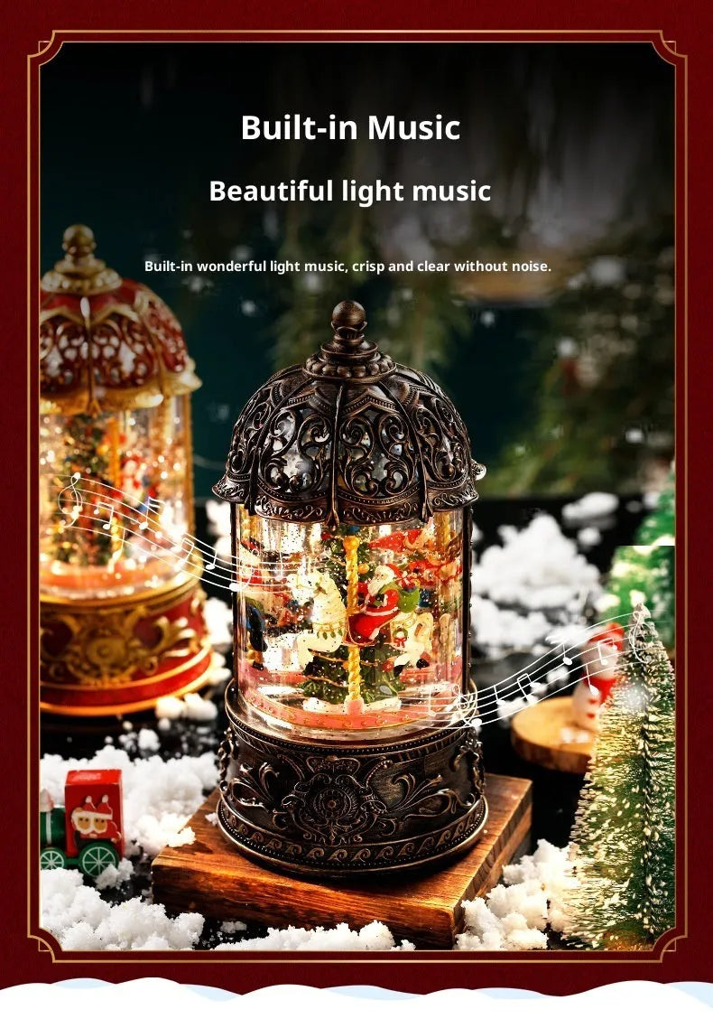 Christmas carousel music box with old man and tree design in carousel bronze or red carousel, plastic American style festive ornament